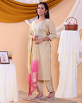 Elegant Floral Embroidered Women’s Salwar Set with Straight Kurta, Matching Bottom, and Dupatta- Sandal-Side