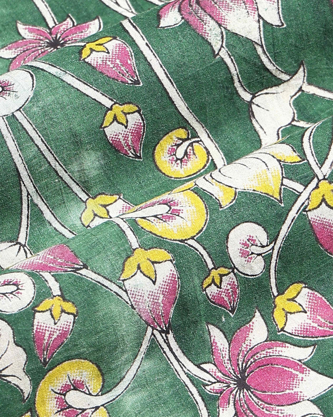Elegant Floral Handblock Printed Cotton 1 Meter Blouse Material with Intricate Traditional Motifs - Green