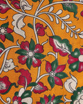 Elegant Floral Kalamkari Printed Women’s Blouse Material with Intricate Floral Motifs - Orange