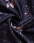 Elegant Floral Print Semi Tussar Silk Saree with Checked Pattern and Contrast Border - Black-Close Up