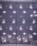 Elegant Floral Print Semi Tussar Silk Saree with Checked Pattern and Contrast Border - Black-Head