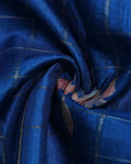 Elegant Floral Print Semi Tussar Silk Saree with Checked Pattern and Contrast Border - Blue-Close Up