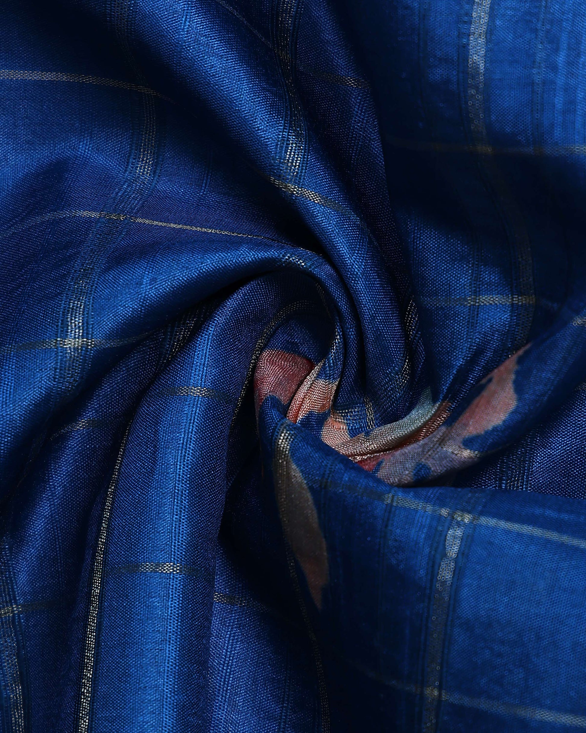 Elegant Floral Print Semi Tussar Silk Saree with Checked Pattern and Contrast Border - Blue-Close Up
