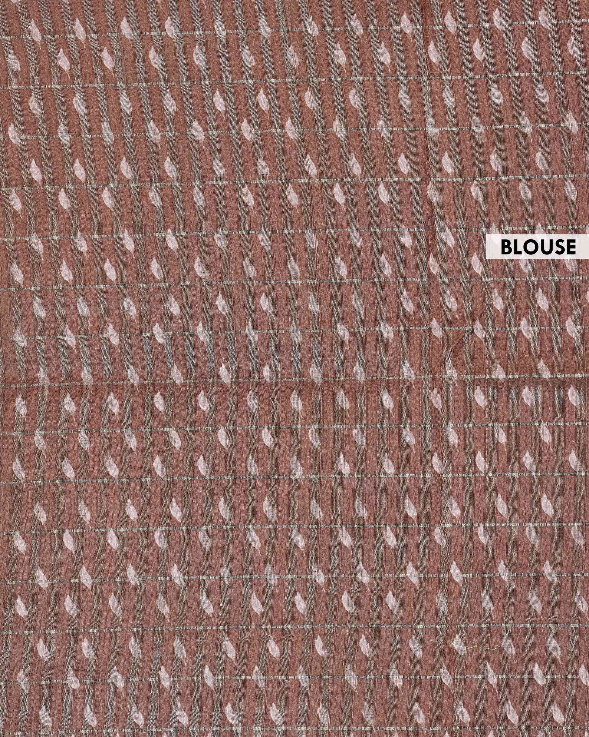 Elegant Floral Print Semi Tussar Silk Saree with Checked Pattern and Contrast Border - Brown-Blouse