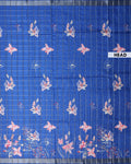 Elegant Floral Print Semi Tussar Silk Saree with Checked Pattern and Contrast Border - Dark Blue-Head