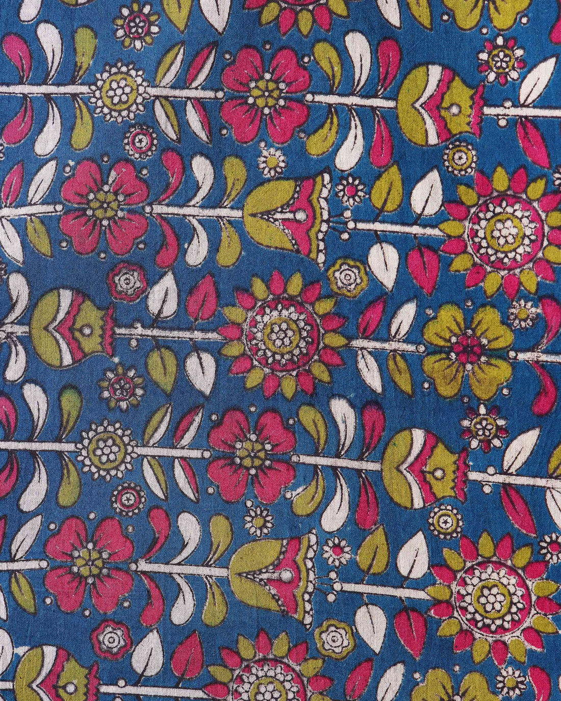 Elegant Floral Print Unstitched Blouse Material - Blue