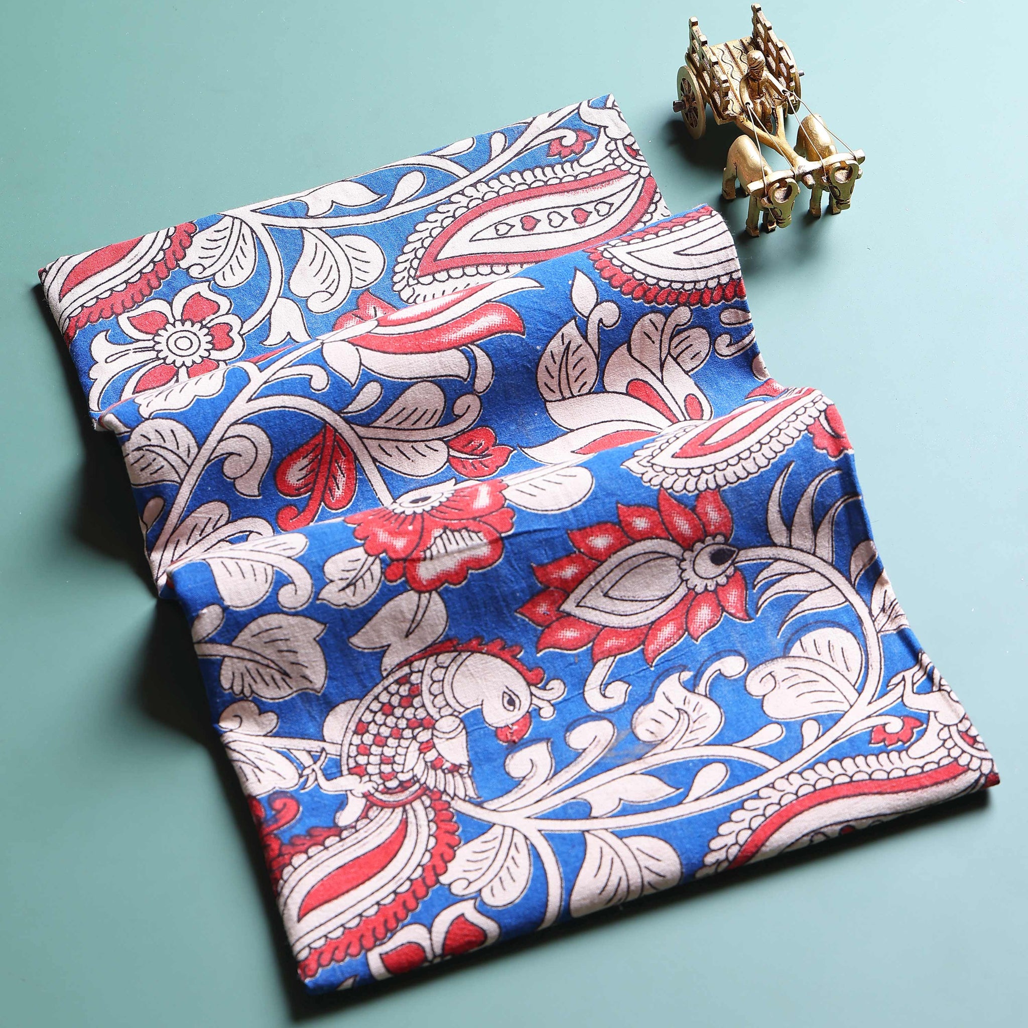 Elegant Floral Print Unstitched Blouse Material - Blue
