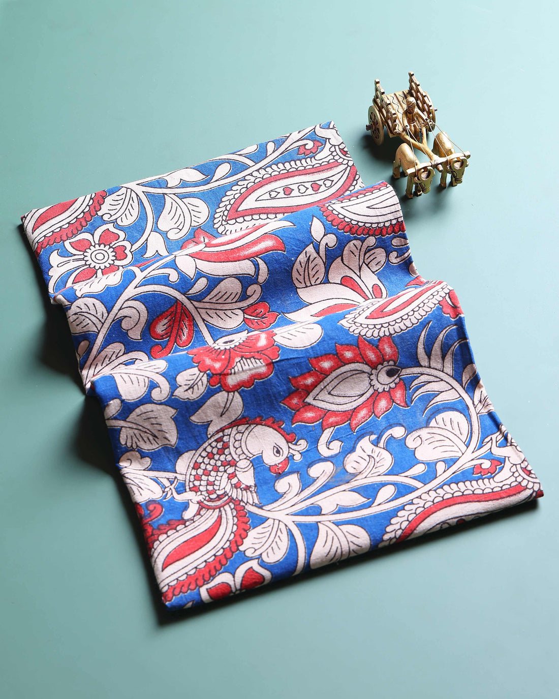 Elegant Floral Print Unstitched Blouse Material - Blue