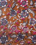 Elegant Floral Print Unstitched Blouse Material - Brown-Close