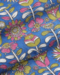 Elegant Floral Printed Cotton 1 Meter Blouse Material with Traditional Botanical Motifs - Blue