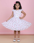 Elegant Floral Printed Party Wear Kids Frock with Flared Hemline and Bow Detail - White