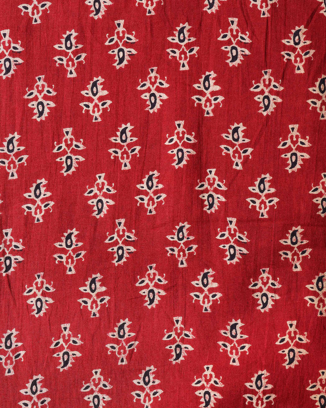 Elegant Floral Printed Unstitched Blouse Material - Red
