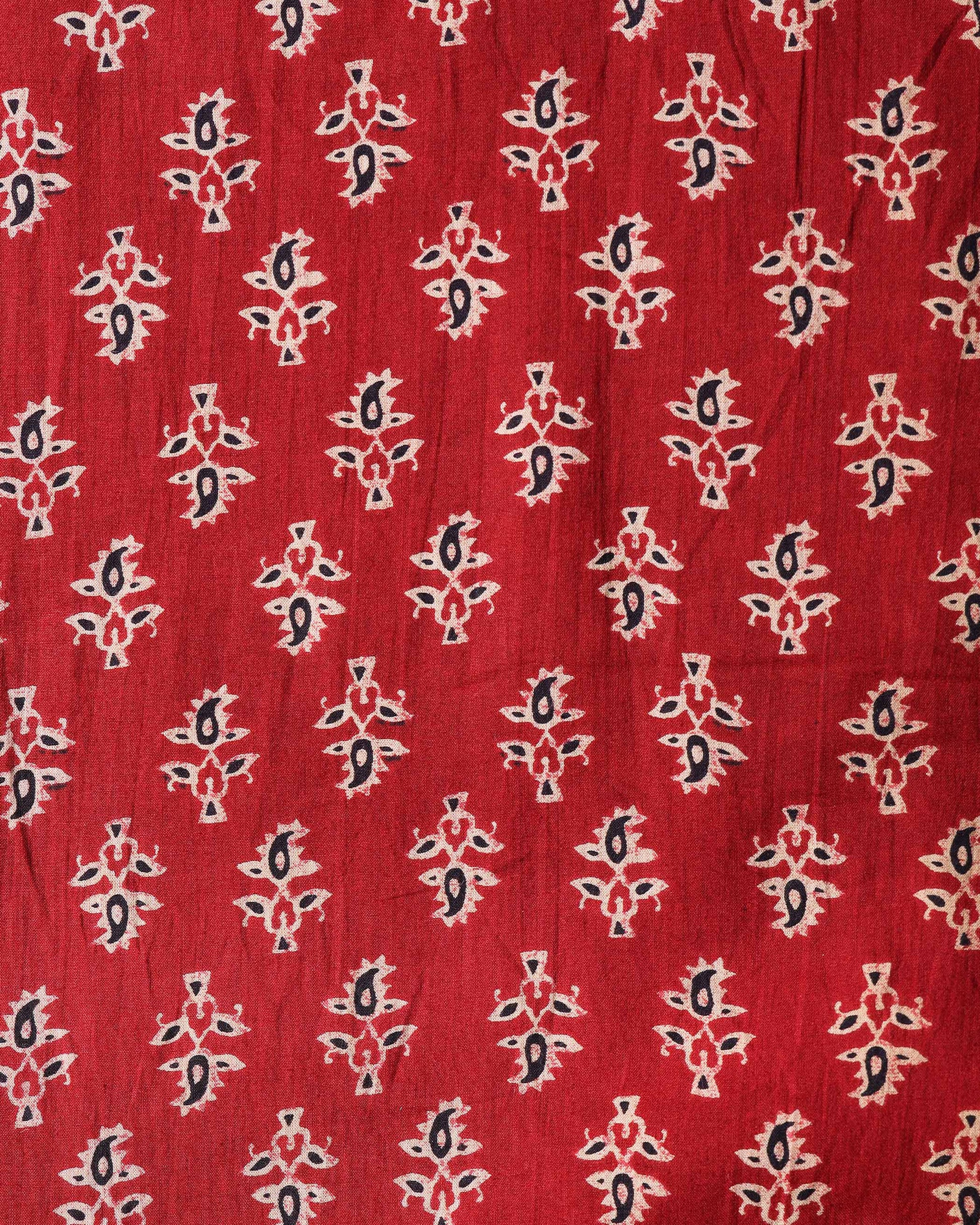Elegant Floral Printed Unstitched Blouse Material - Red-Close