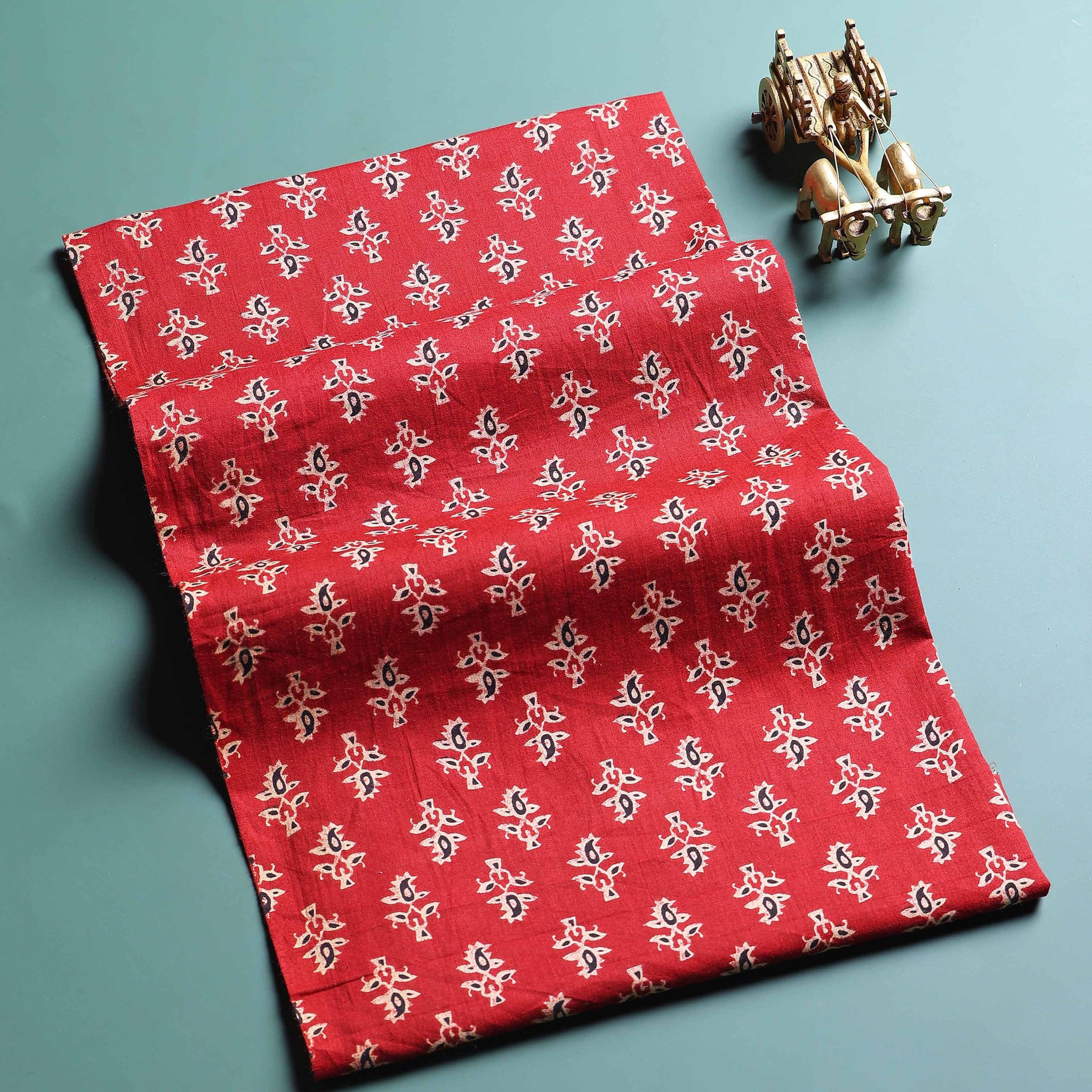 Elegant Floral Printed Unstitched Blouse Material - Red