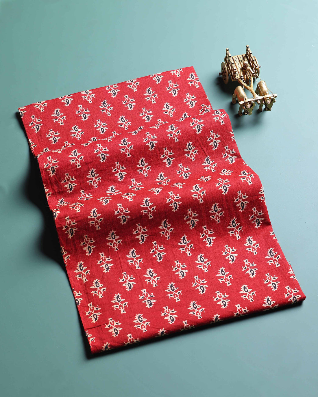 Elegant Floral Printed Unstitched Blouse Material - Red