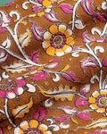 Elegant Floral Printed Women’s 1 Meter Blouse Material with Traditional Art Detailing - Brown