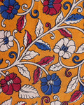 Elegant Kalamkari Floral Printed Women’s 1 Meter Blouse Material with Traditional Detailing - Yellow
