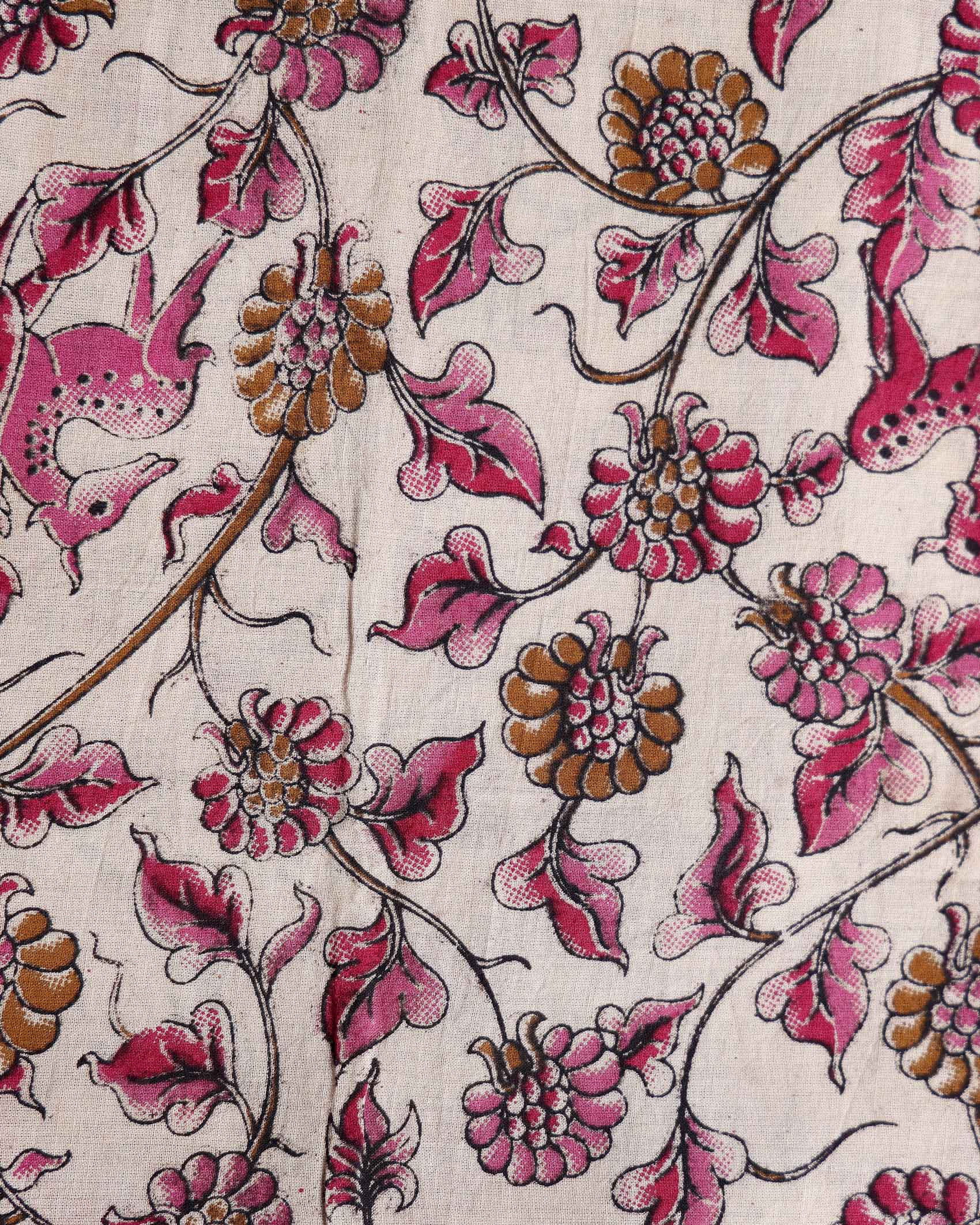 Elegant Kalamkari Floral Printed Women’s 1 Meter Blouse Material with Traditional Handcrafted Detailing - Sandal