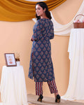 Elegant Floral Printed Women's Readymade Salwar Set with Designer Detailing - Navy Blue