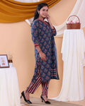 Elegant Floral Printed Women's Readymade Salwar Set with Designer Detailing - Navy Blue