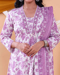 Elegant Floral Printed Women's Readymade Salwar Set with Designer Detailing - Cream-Close