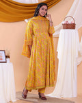 Elegant Floral Printed Women's Readymade Salwar Set with Designer Detailing - Yellow