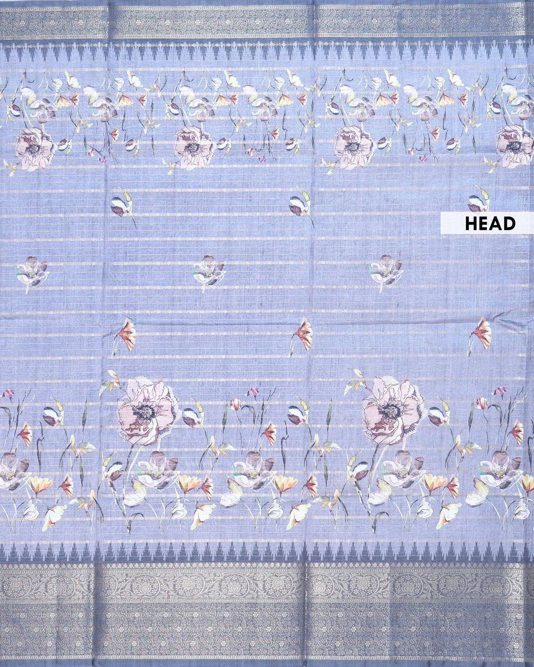 Elegant Floral Woven Dola Silk Saree with Intricate Zari Stripes and Ornate Traditional Border Design - Light Blue