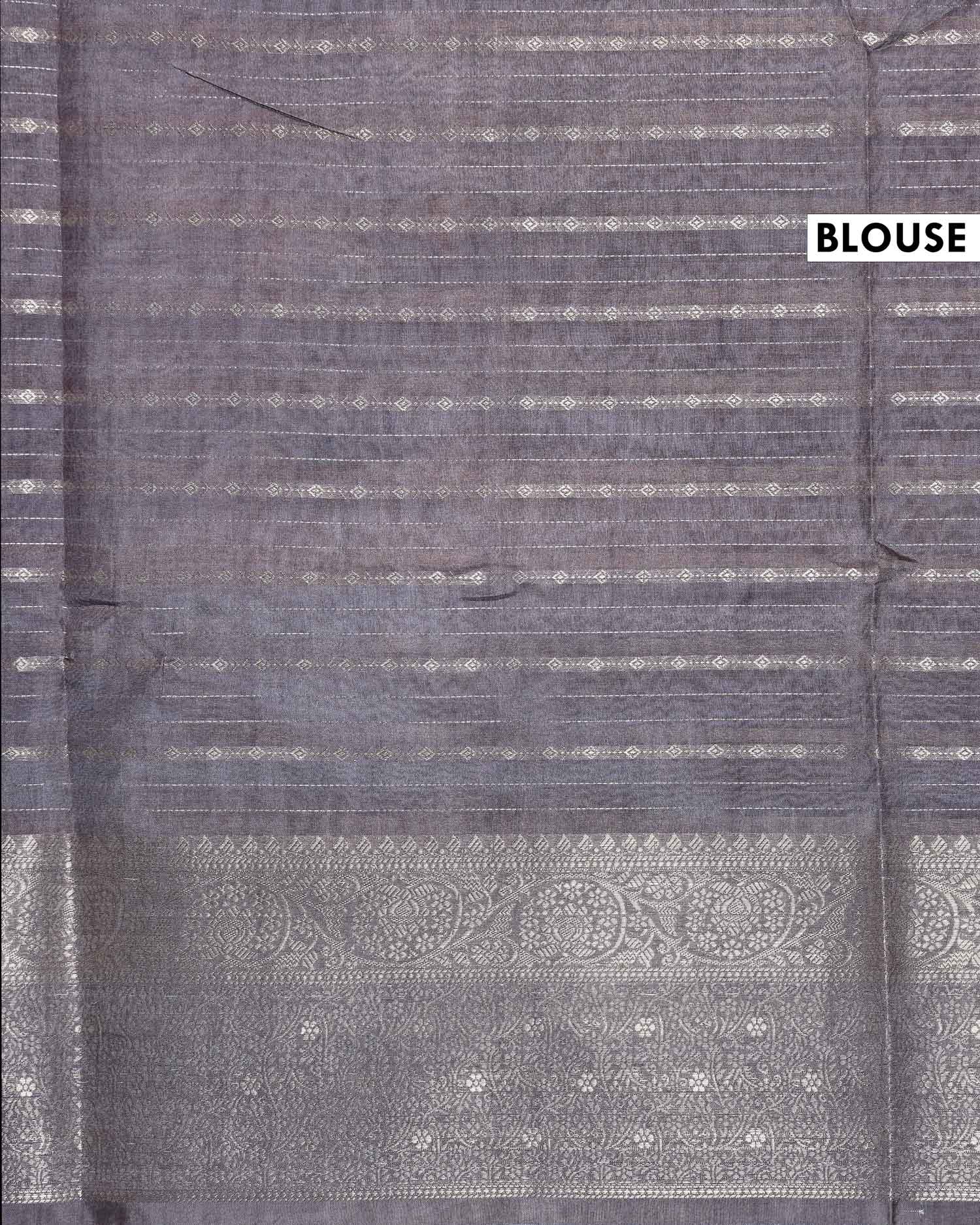 Elegant Floral Woven Dola Silk Saree with Intricate Zari Stripes and Ornate Traditional Border Design - Light Lavender-Blouse