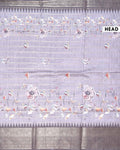 Elegant Floral Woven Dola Silk Saree with Intricate Zari Stripes and Ornate Traditional Border Design - Light Lavender-Head