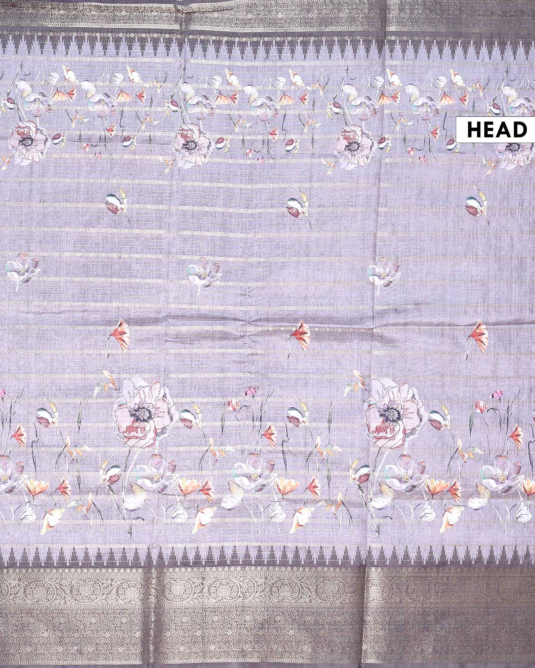 Elegant Floral Woven Dola Silk Saree with Intricate Zari Stripes and Ornate Traditional Border Design - Light Lavender-Head