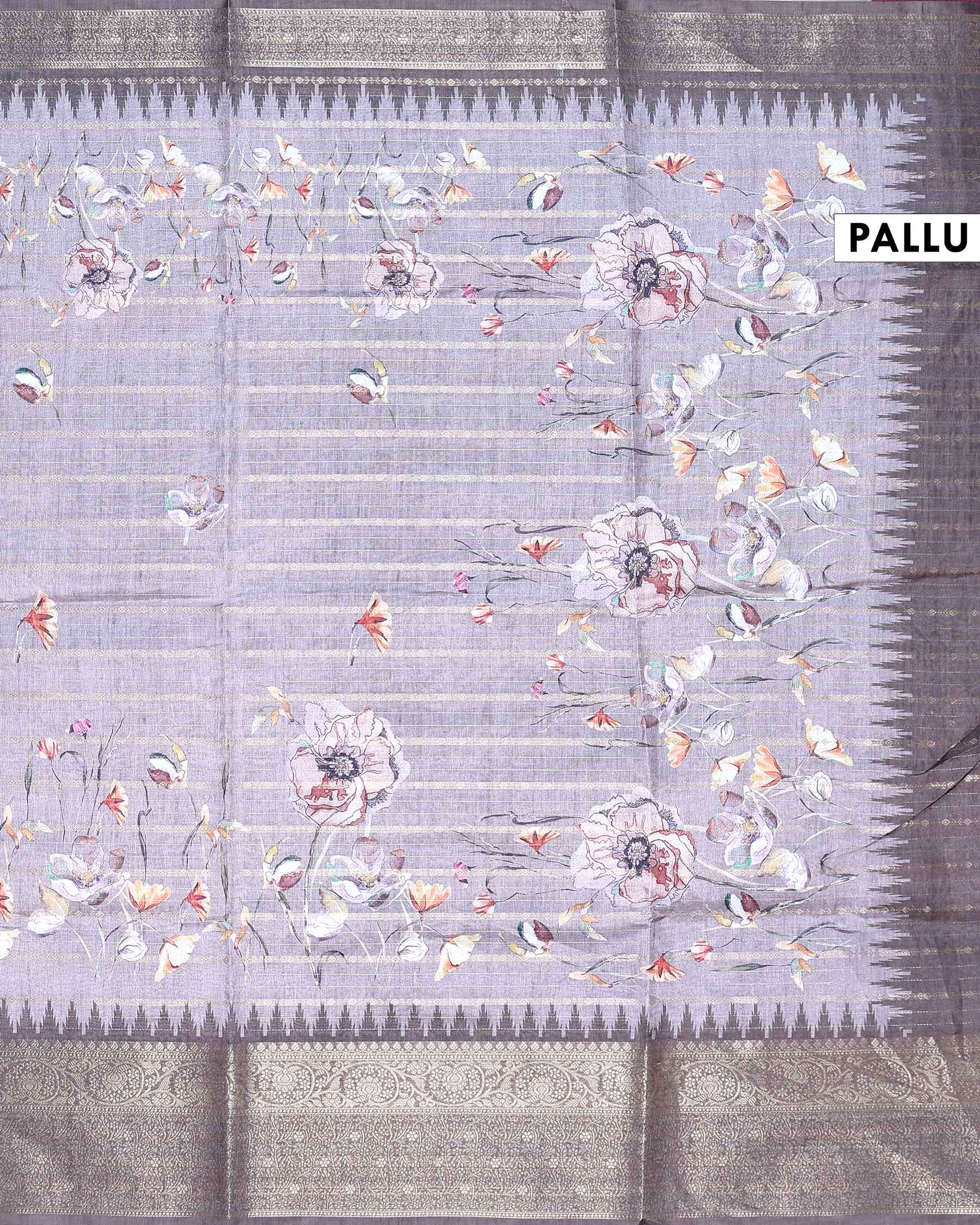 Elegant Floral Woven Dola Silk Saree with Intricate Zari Stripes and Ornate Traditional Border Design - Light Lavender-Pallu