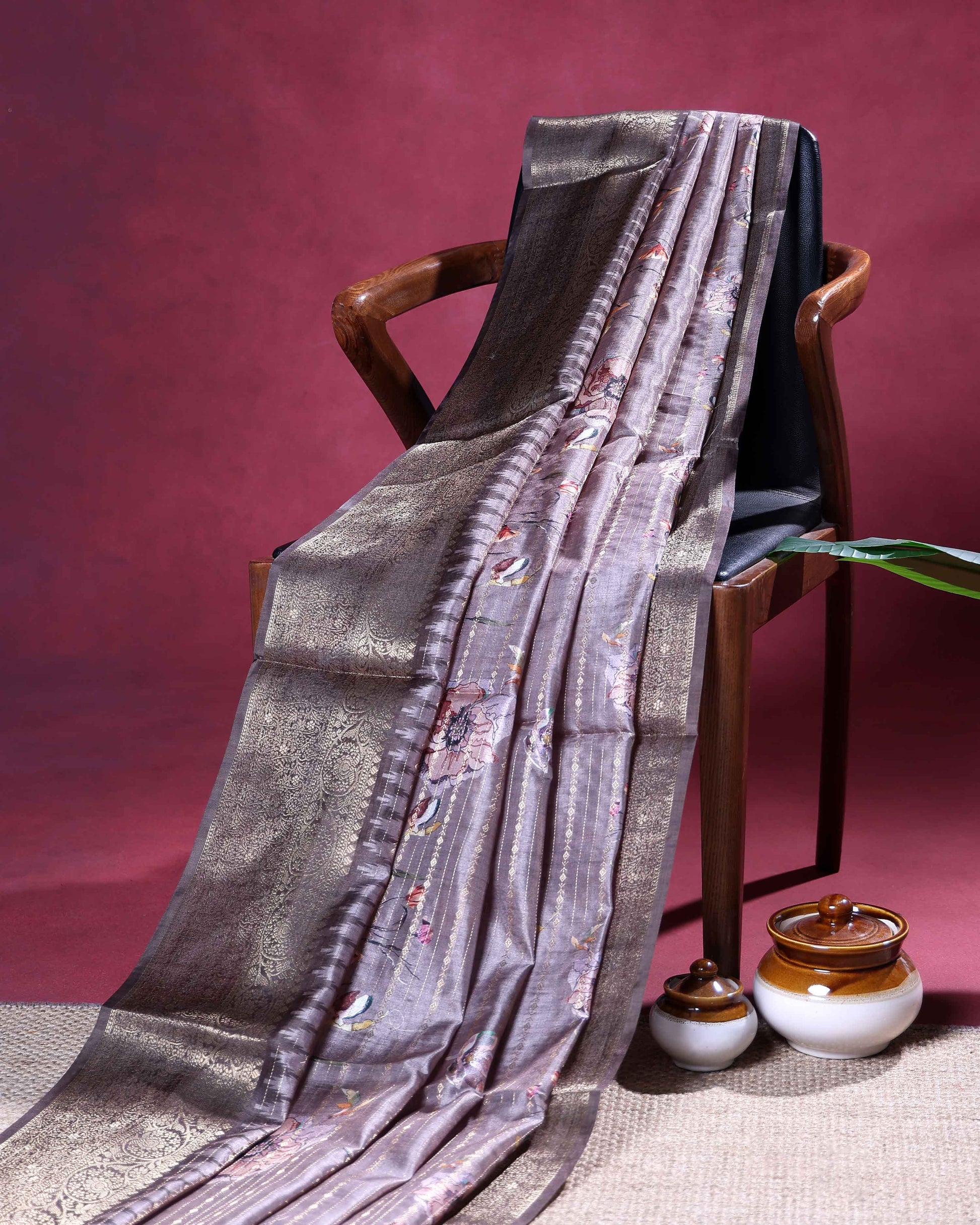 Elegant Floral Woven Dola Silk Saree with Intricate Zari Stripes and Ornate Traditional Border Design - Light Lavender