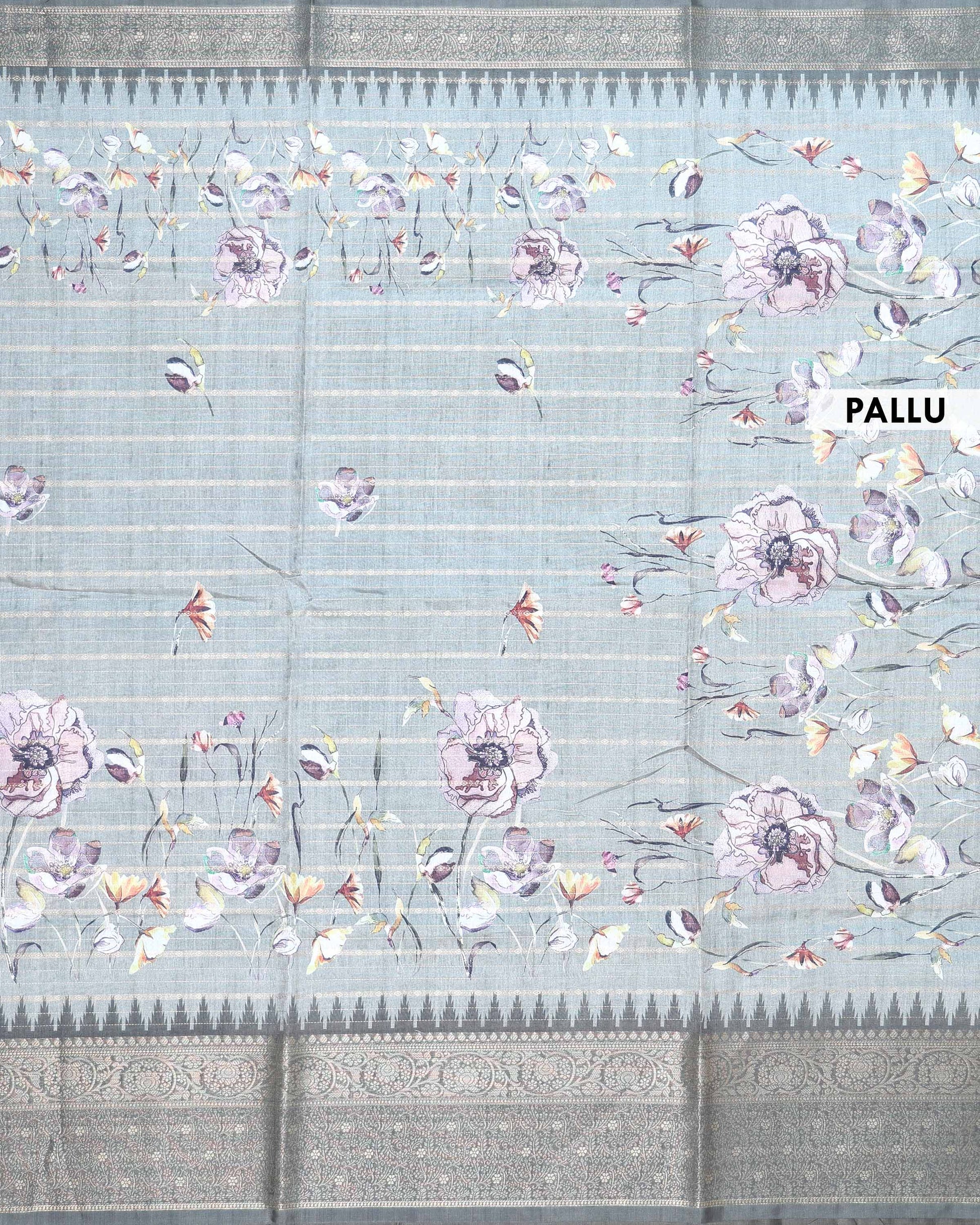 Elegant Floral Woven Dola Silk Saree with Intricate Zari Stripes and Ornate Traditional Border Design - Pastel Green-Pallu