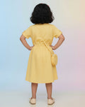 Elegant Girls' Everyday Midi Frock with Front Buttons & Elasticated Waist - Yellow-Back