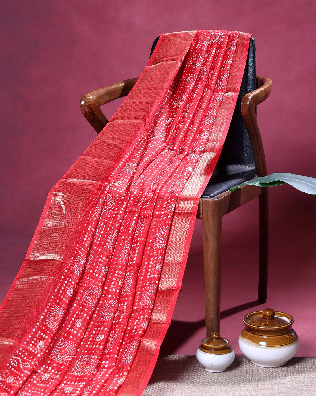 Elegant Graceful Dola Silk Saree with Intricate Square Motif and Decorative Border - Red