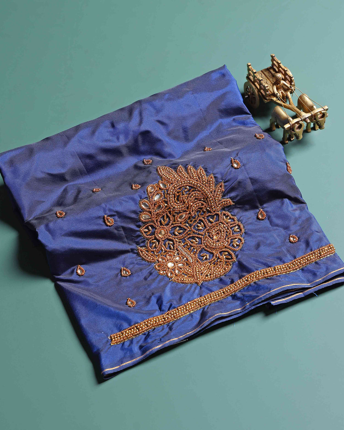 Elegant Hand-Embroidered Blouse Material with Aari Work - Blue