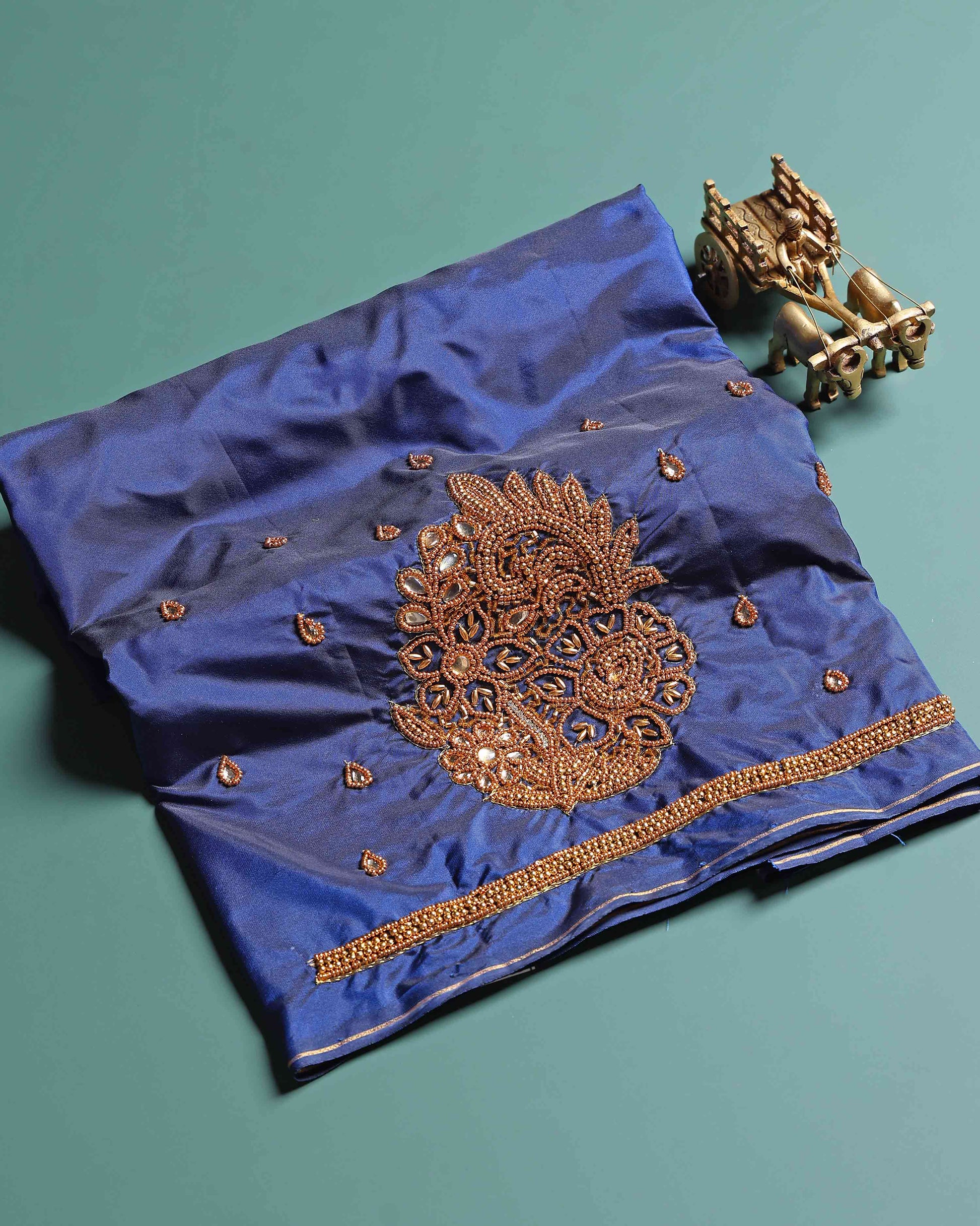 Elegant Hand-Embroidered Blouse Material with Aari Work - Blue