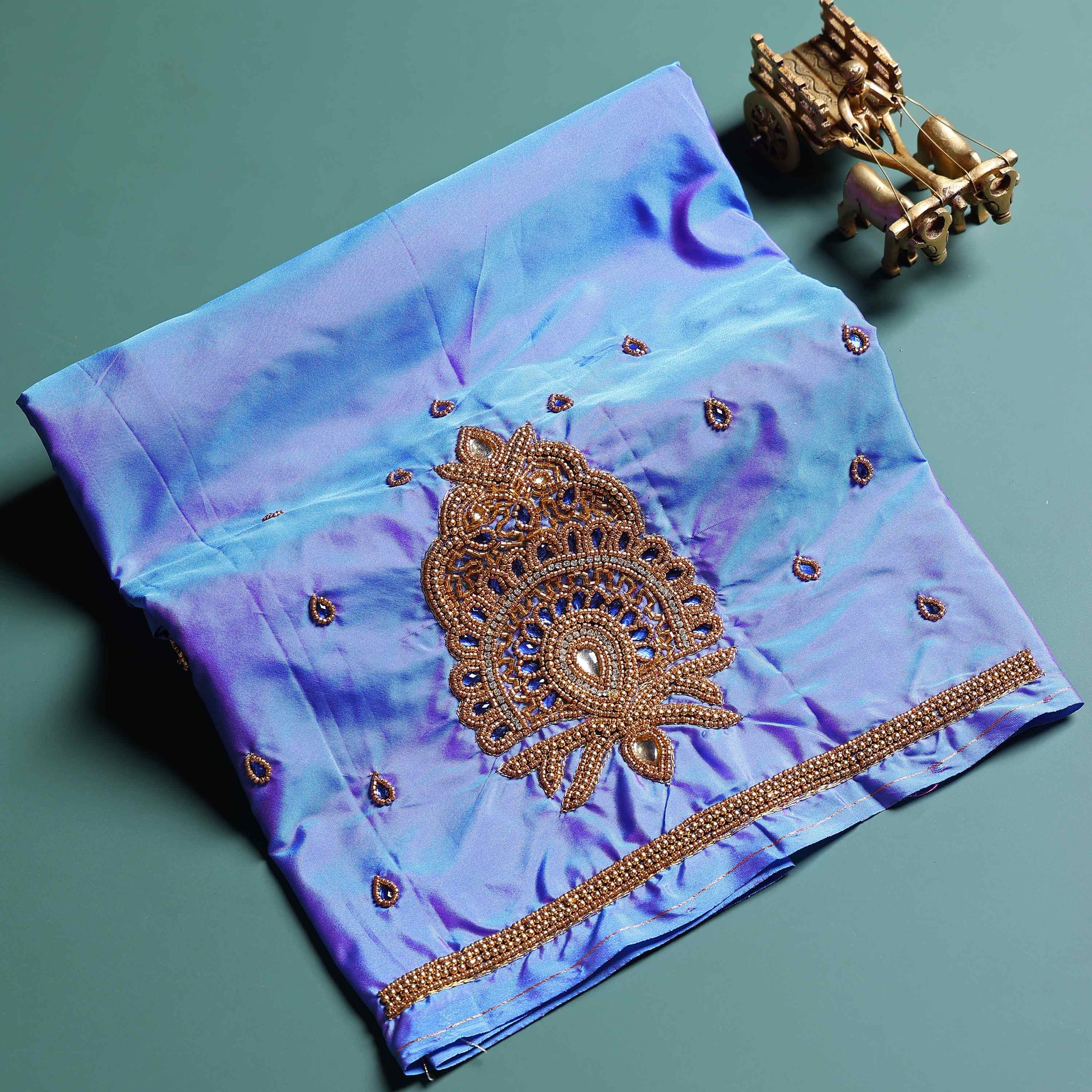 Elegant Hand-Embroidered Blouse Material with Aari Work - Light Purple