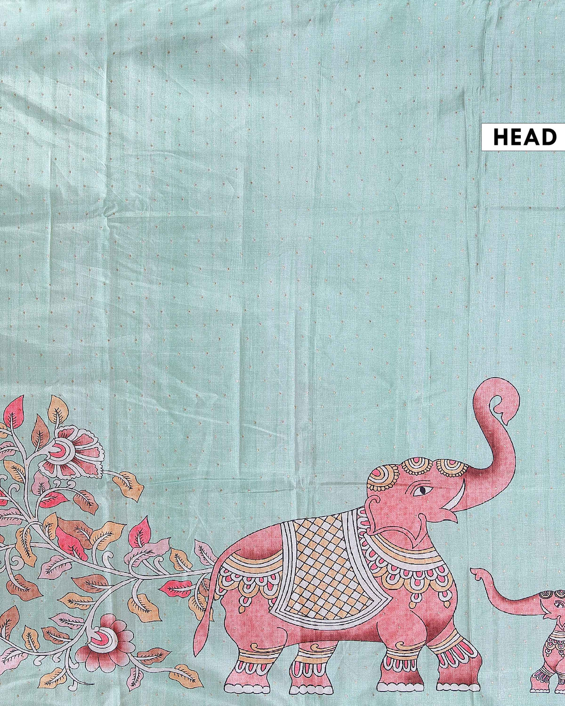 Elegant Hand-Painted Semi Tussar Silk Saree with Elephant and Floral Motifs - Aqua Blue