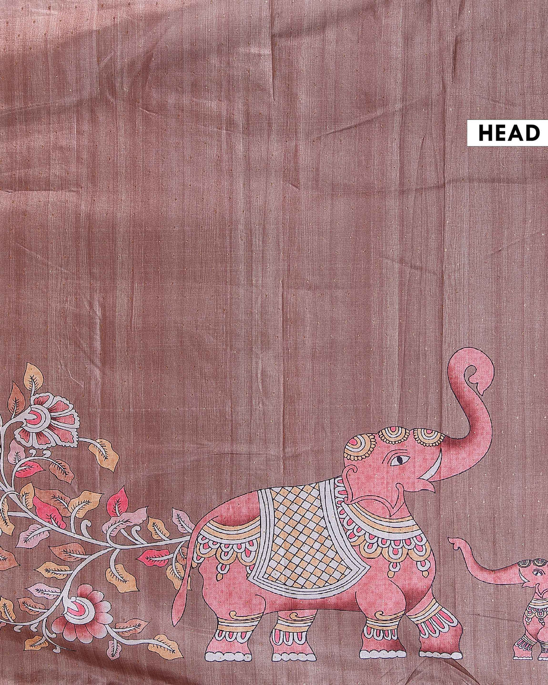Elegant Hand-Painted Semi Tussar Silk Saree with Elephant and Floral Motifs - Brown