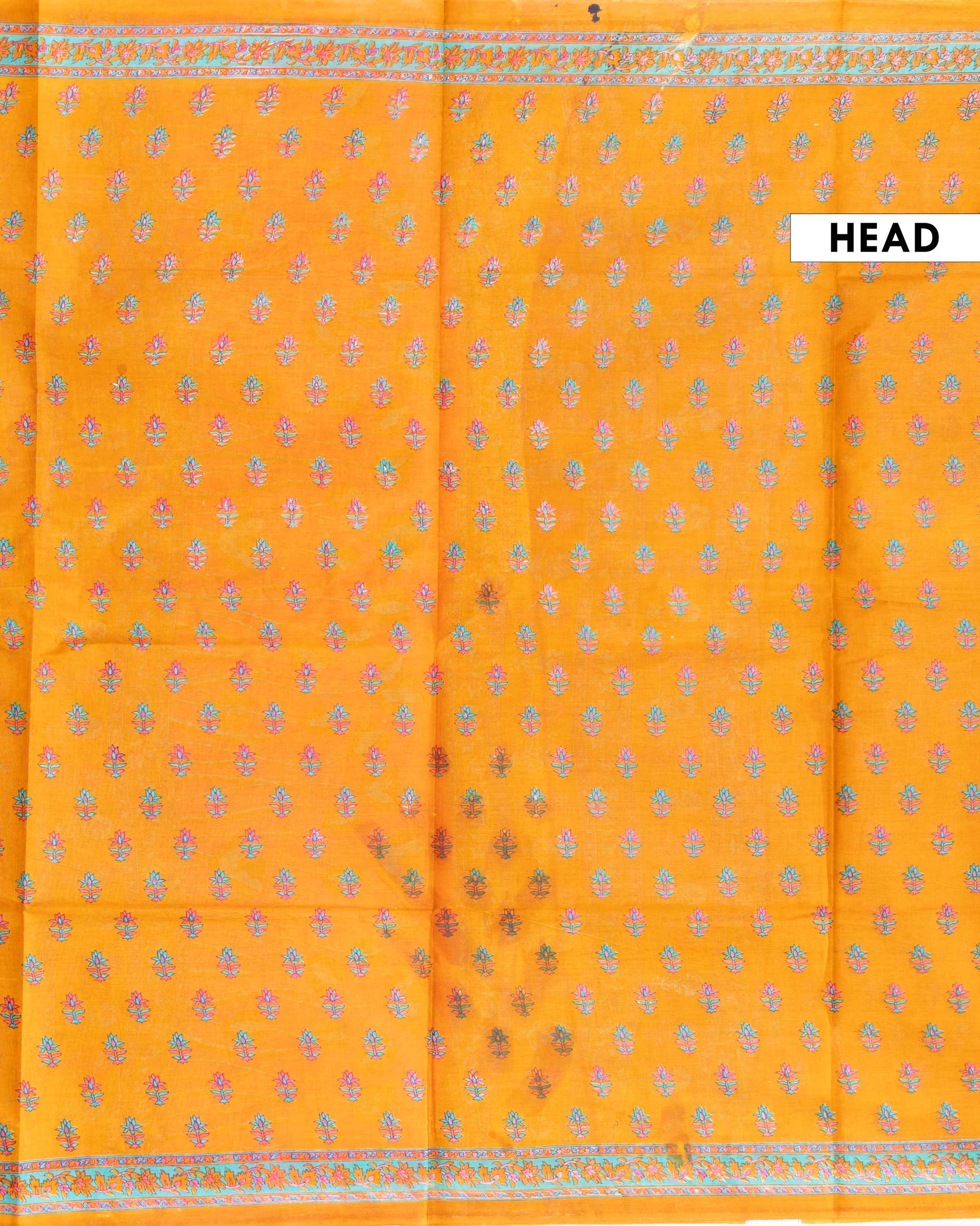 Elegant Hand Block Printed Voile Cotton Saree with Floral Motifs - Yellow