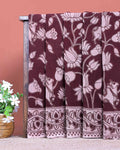 Elegant Hand Painted Kalamkari Cotton Saree with Traditional Lotus and Cow Motifs - Dark Maroon