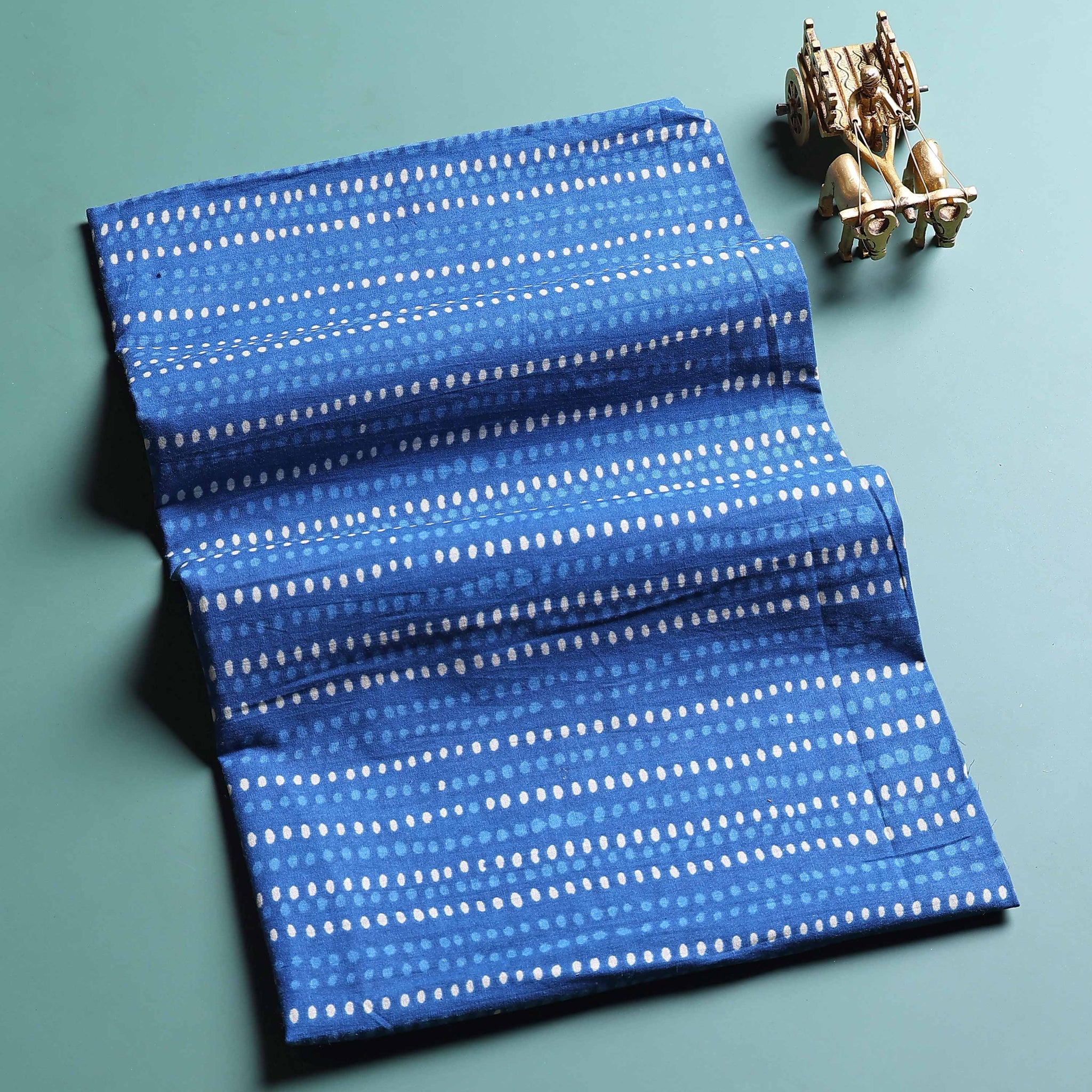 Elegant Handblock Print Unstitched Blouse Material - Blue