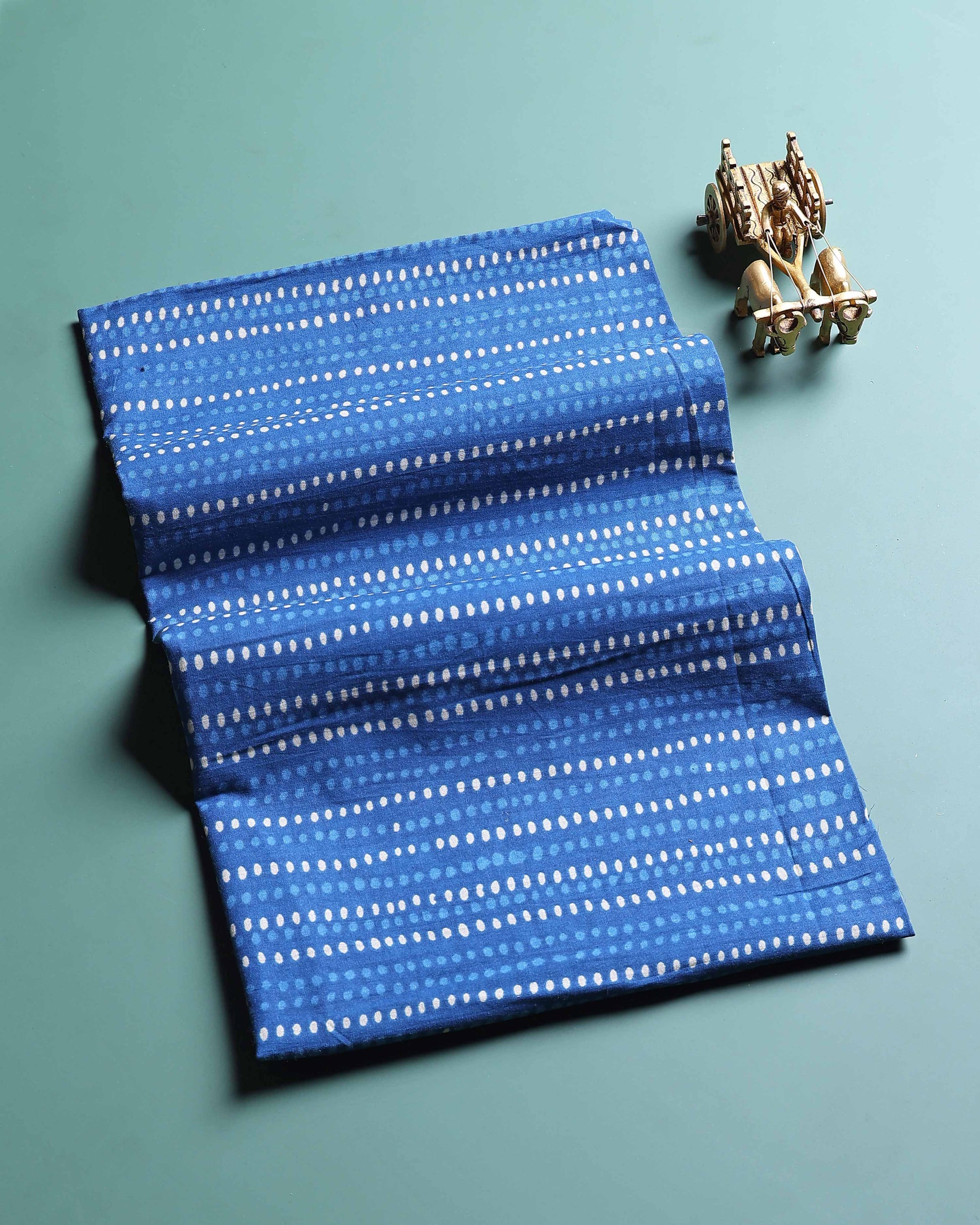Elegant Handblock Print Unstitched Blouse Material - Blue