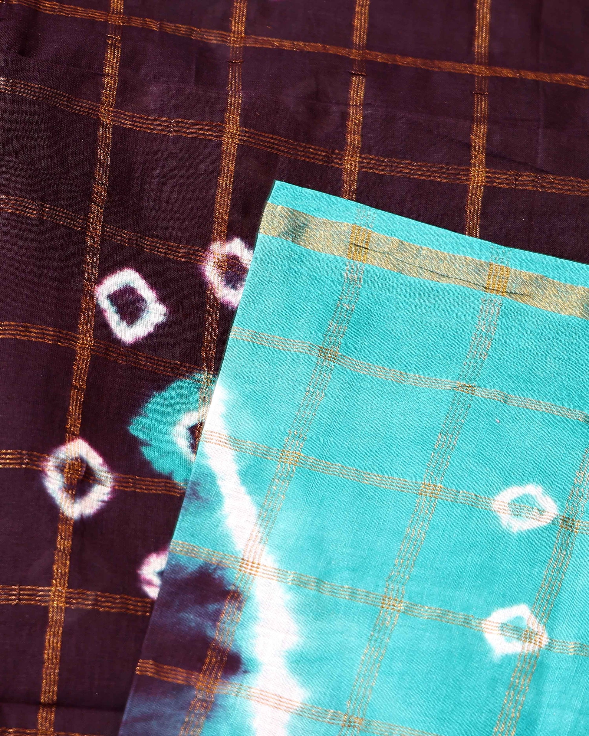 Elegant Handcrafted Sungudi Cotton Saree with Check Pattern and Bandhani Dots  - Dark Purple