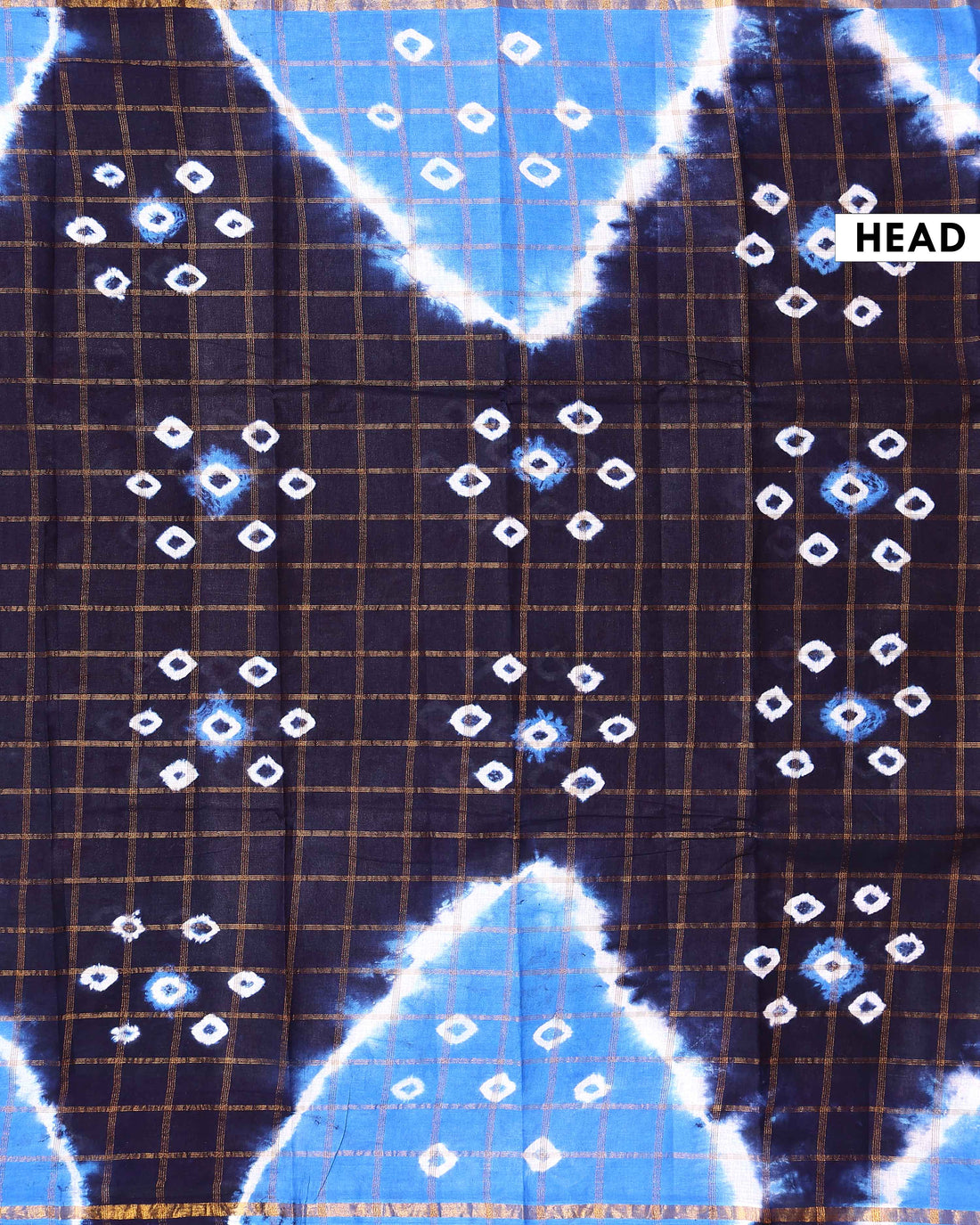 Elegant Handcrafted Sungudi Cotton Saree with Check Pattern and Bandhani Dots  - Navy Blue