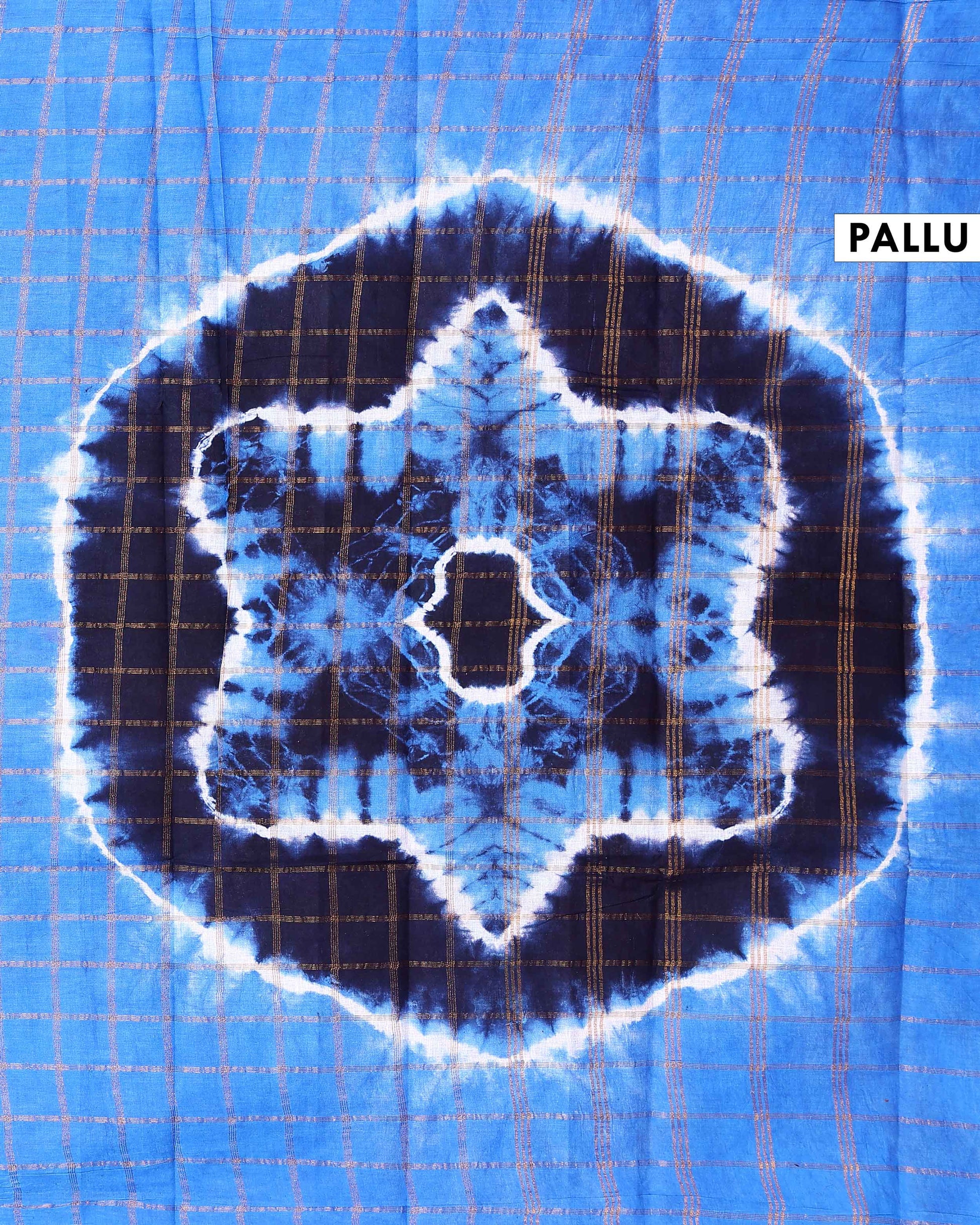 Elegant Handcrafted Sungudi Cotton Saree with Check Pattern and Bandhani Dots  - Navy Blue