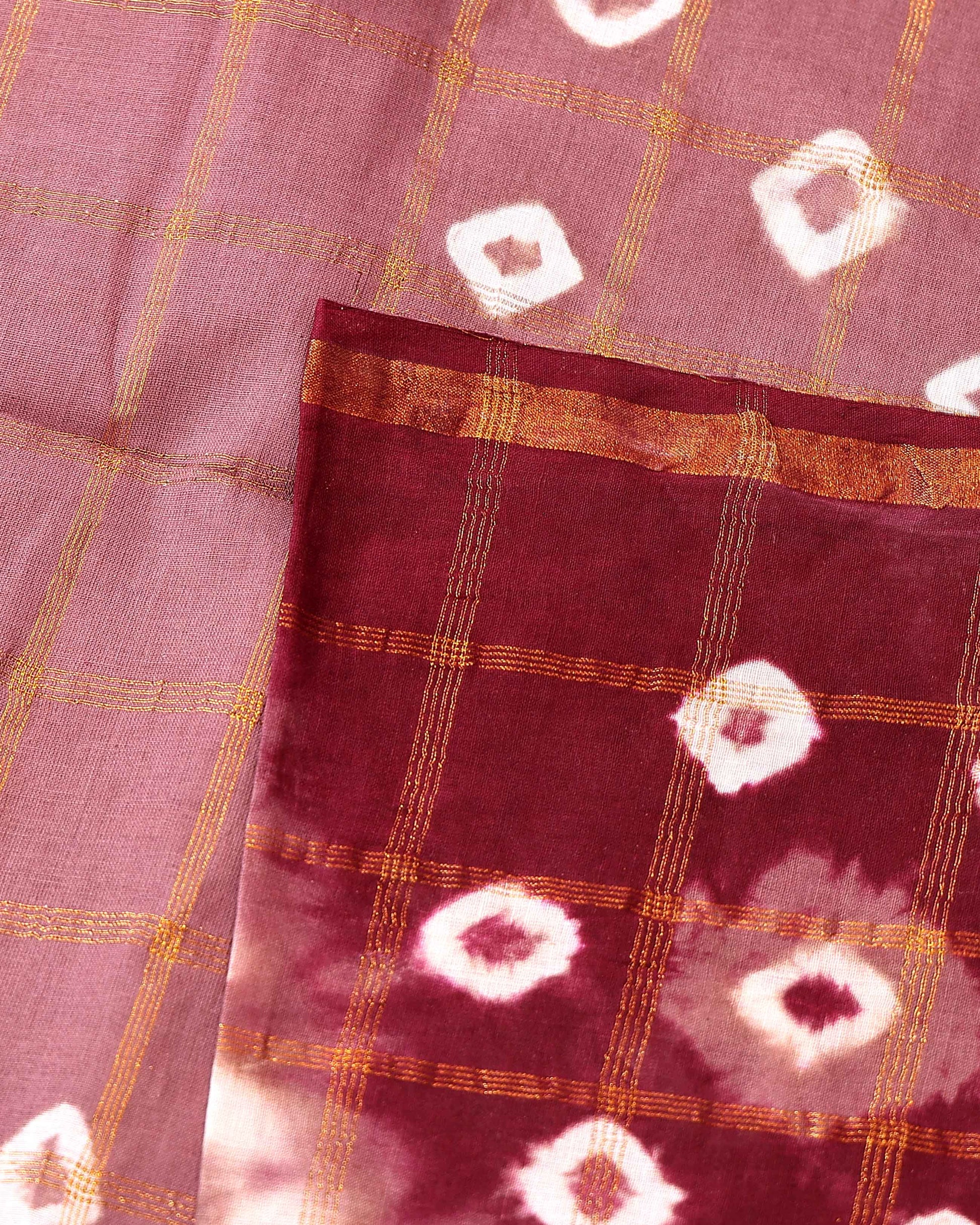 Elegant Handcrafted Sungudi Cotton Saree with Check Pattern and Bandhani Dots  - Onion Pink