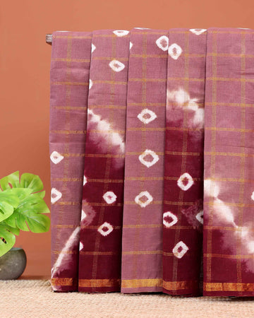 Elegant Handcrafted Sungudi Cotton Saree with Check Pattern and Bandhani Dots  - Onion Pink