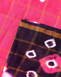 Elegant Handcrafted Sungudi Cotton Saree with Check Pattern and Bandhani Dots  - Pink
